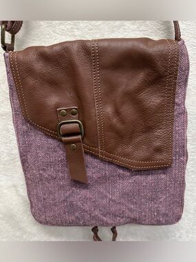 Vintage Addiction Plum Jute & Leather Expandable Crossbody bag purse